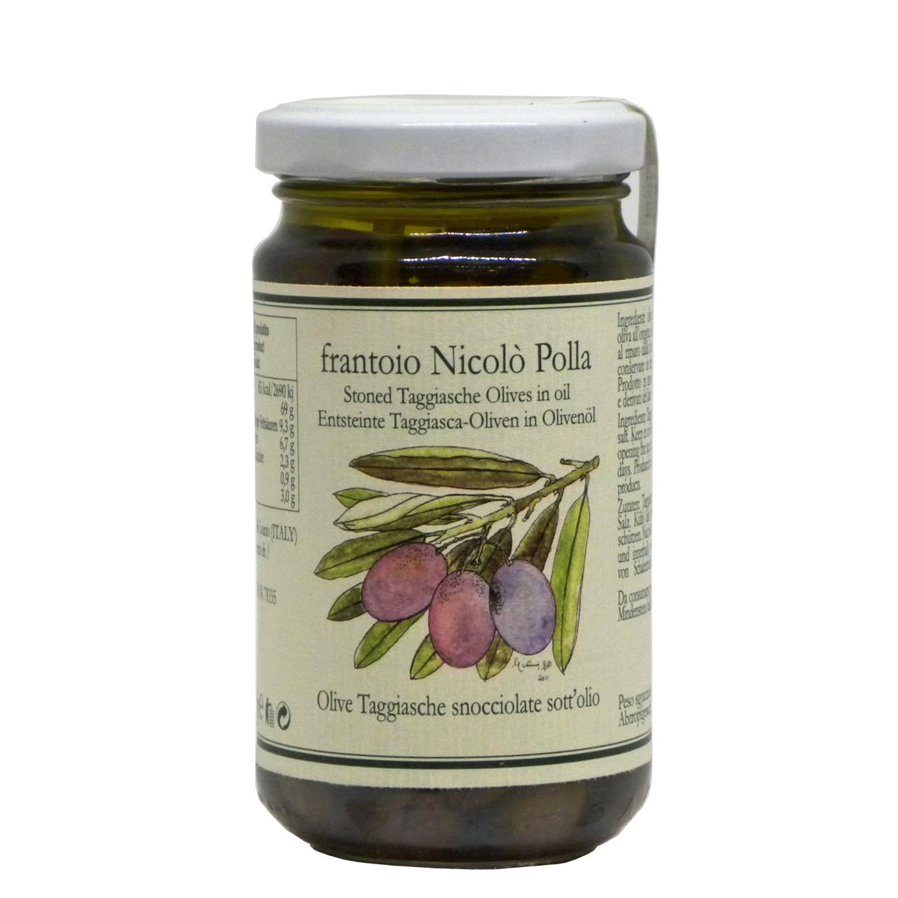 Olive Taggiasche Snocciolate in Olio Extra Vergine di Oliva Frantoio Polla Nicolò – Frantoio Polla Nicolò Stoned Taggiasche Olives in Extra Virgin Olive Oil – Gustorotondo – Italian food boutique